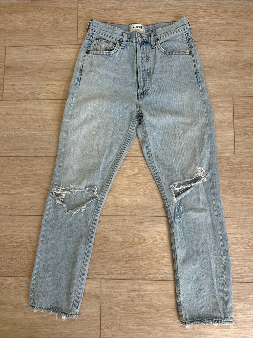 AGOLDE Riley High Rise Straight Crop Distressed Jeans Size 24